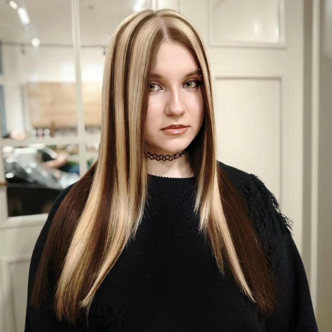 Bold Skunk Stripe Hair Platinum Blonde Brown