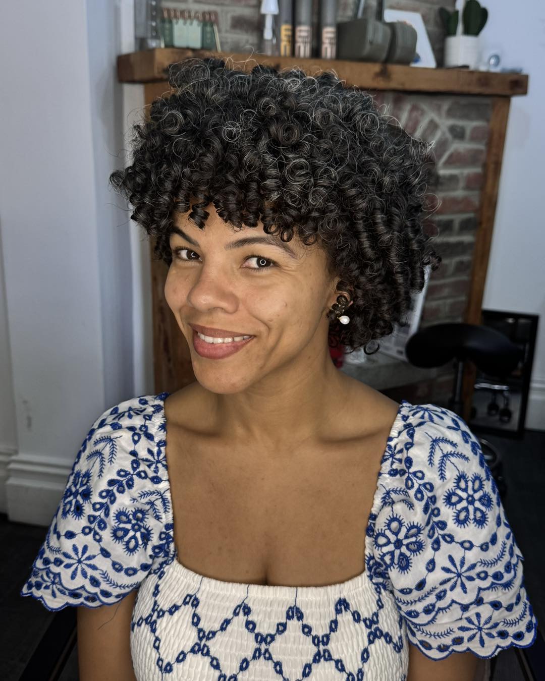 Bouncy Curly Gray Bob With Fringe