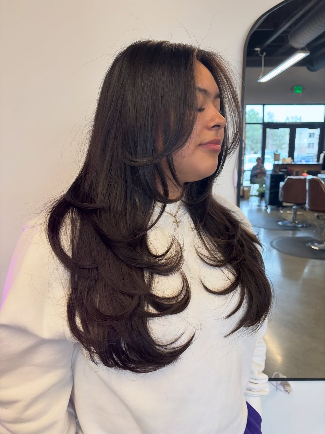 Bouncy Face-Framing Layers On Long Dark Hair
