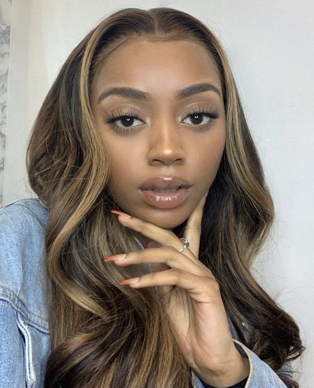 Caramel Highlights On Long Wavy Brown Hair