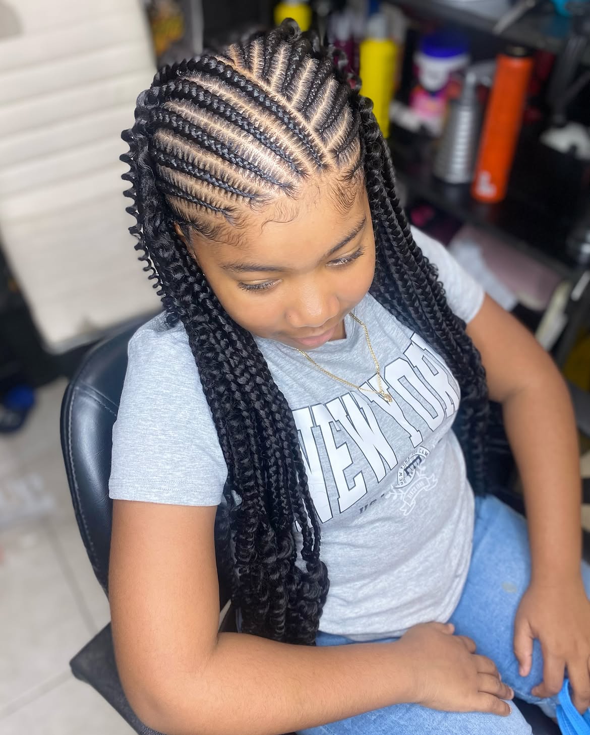 Chic Mixed Texture Feed-In Braids With Curls