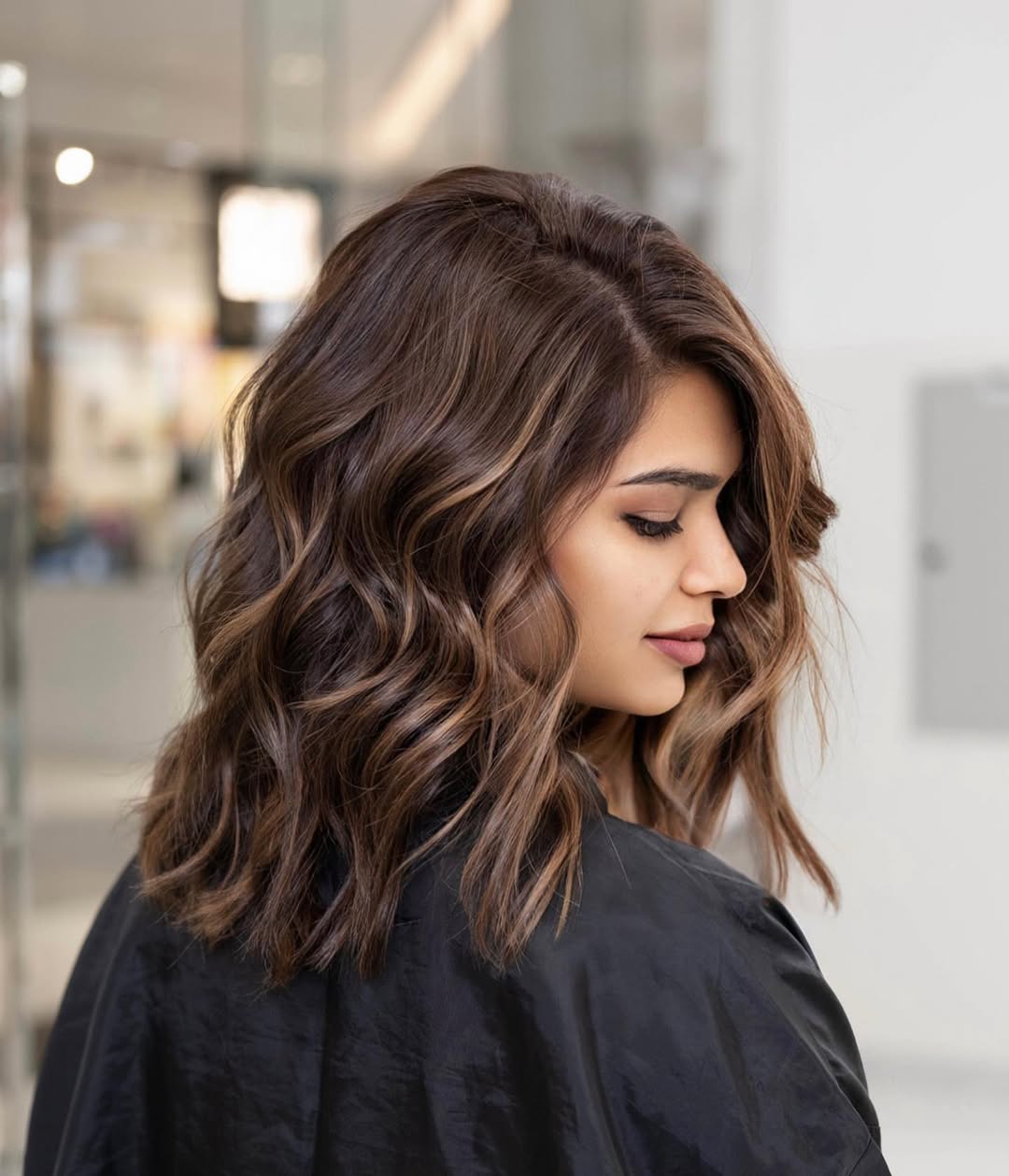 Chocolate Brown Waves With Caramel Balayage