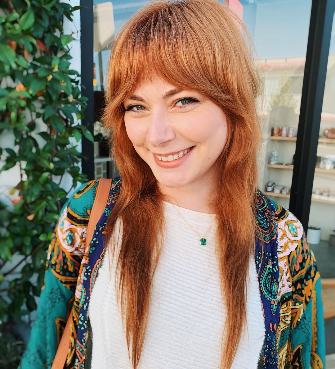 Coppery Red Shag with Bangs and Face Framing