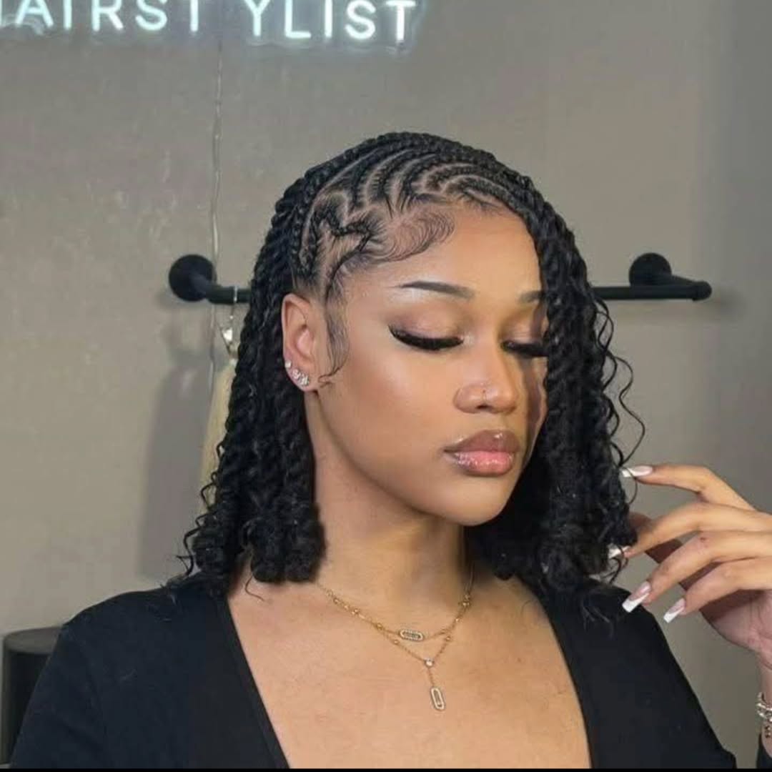 Cornrow Stitch Braids With Wavy Extensions Bob