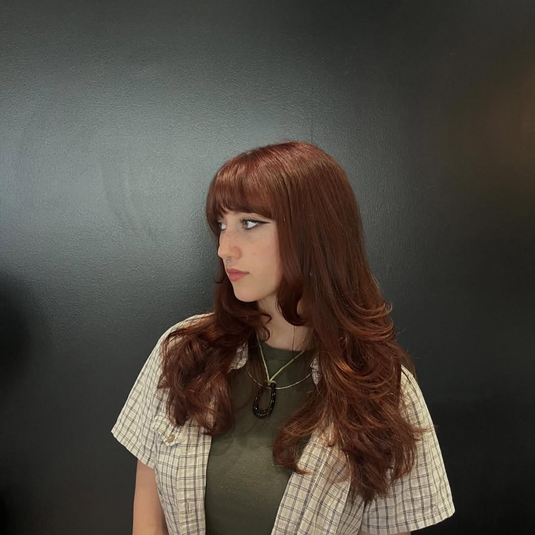 Curtain Bangs On Copper Long Shag