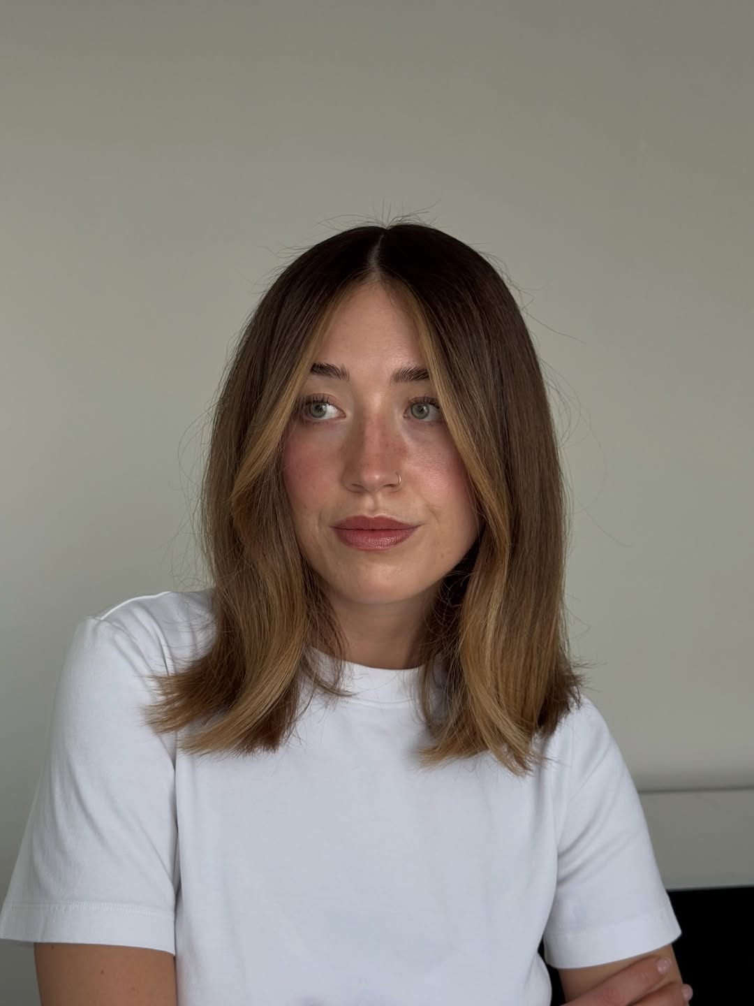 Curtain Bangs On Textured Caramel Lob