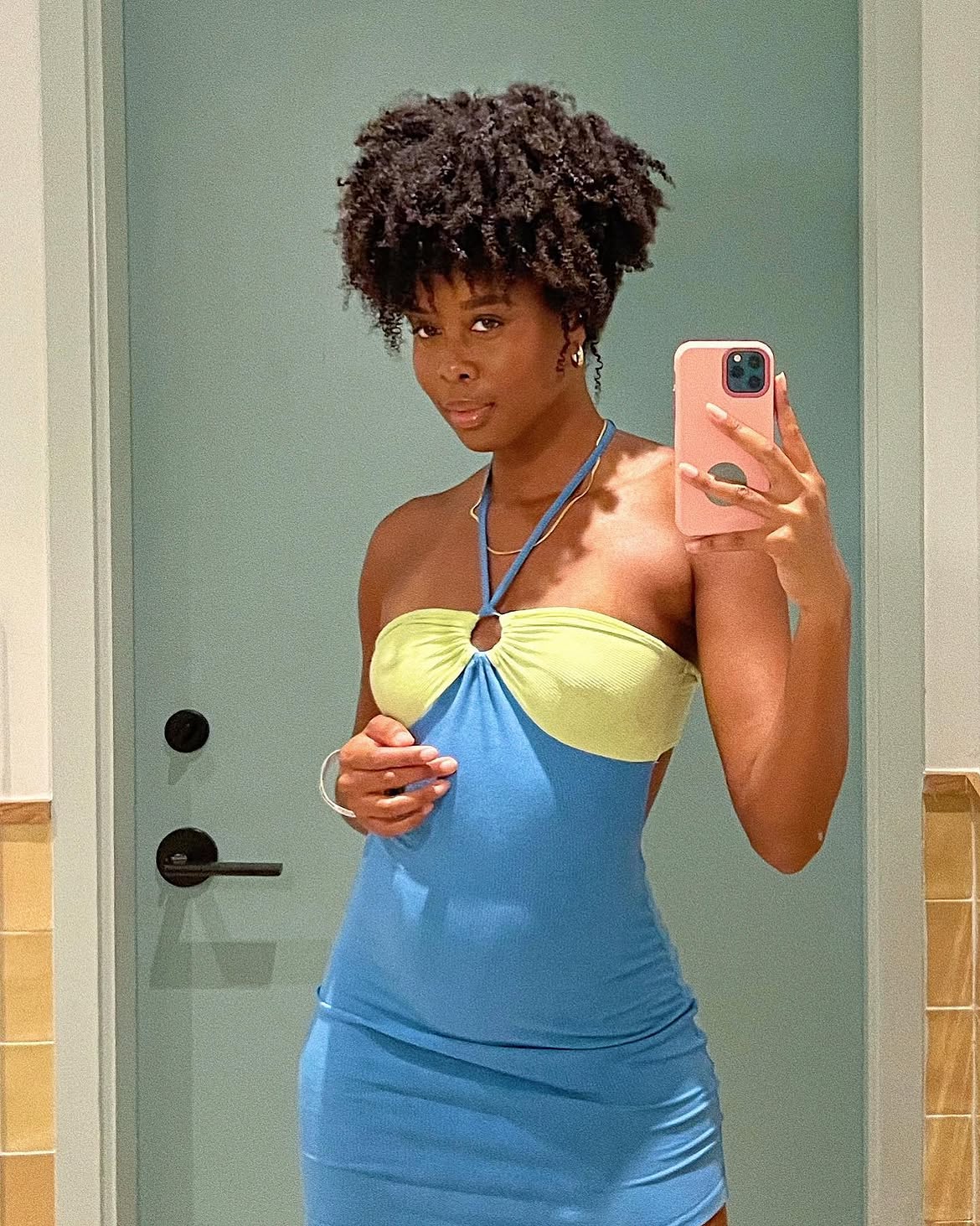 Cut-Out Halter Dress With Color Block Detail