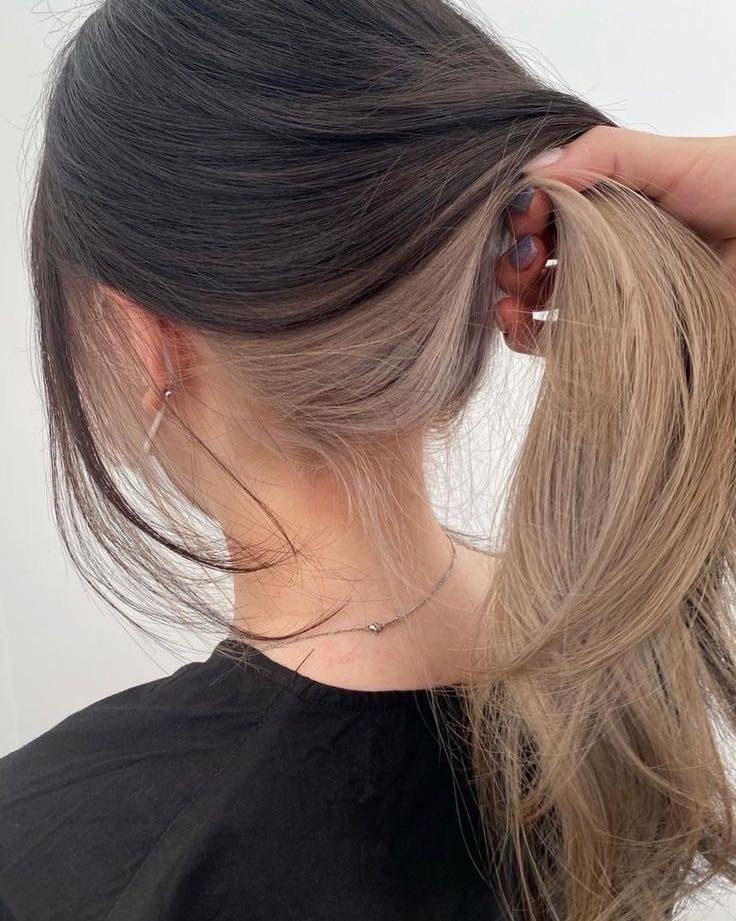 Dark Hair With Ash Blonde Peekaboo Highlight