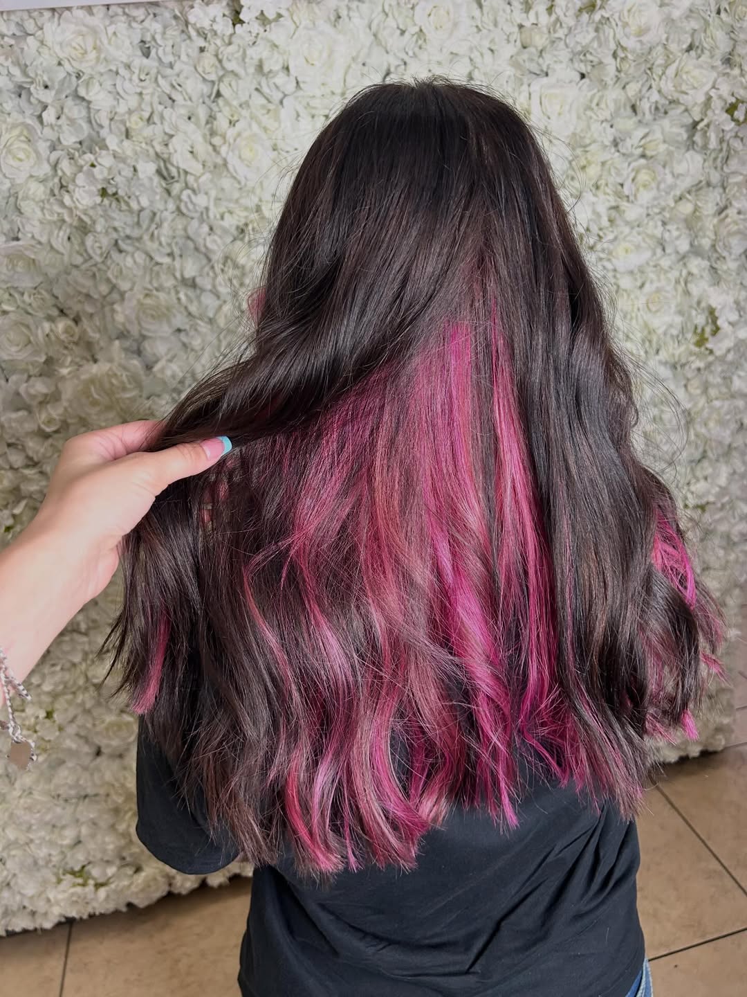 Dark Hair With Vibrant Pink Peekaboo Highlights