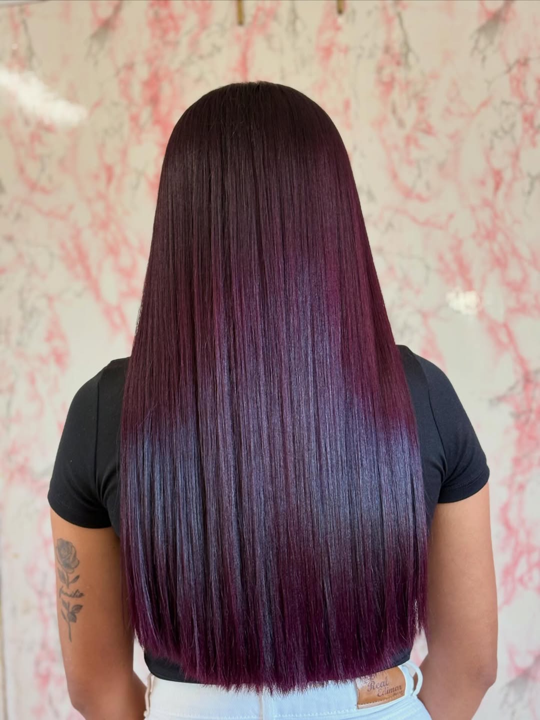 Deep Plum Straight Hair With Glossy Finish