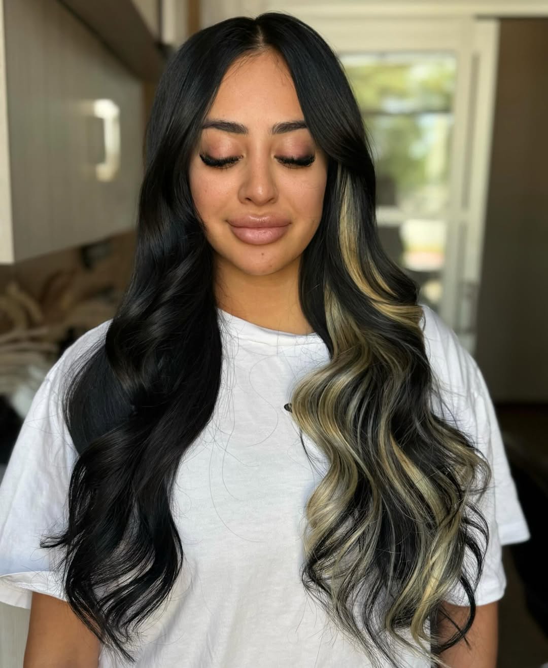 Dramatic Skunk Stripe Black and Blonde Waves