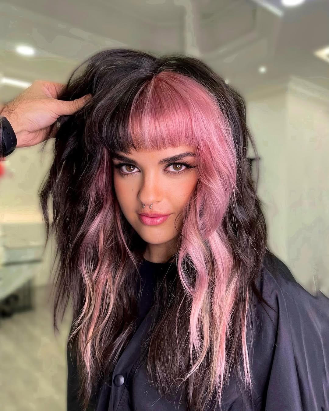 Edgy Pink Money Piece With Choppy Layers