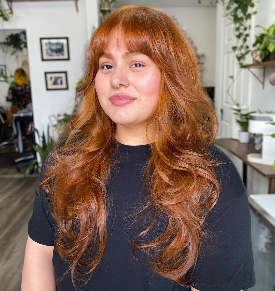 Fiery Copper Long Shag With Full Bangs