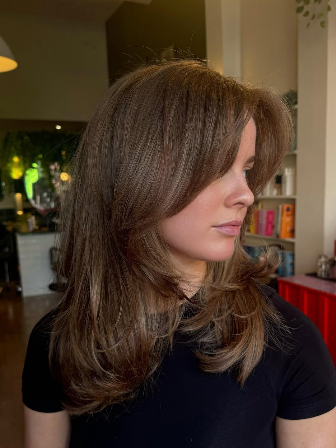Fluffy Medium Length Layers With Curtain Bangs