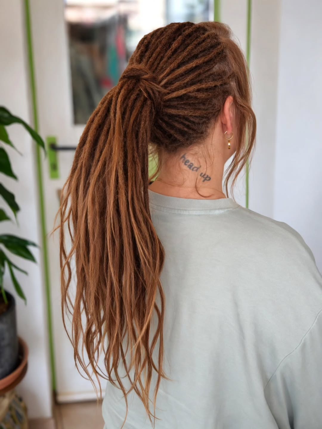 Full Copper Locs Ponytail with Wavy Ends
