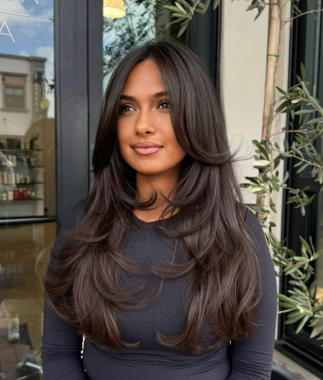 Glamorous Dark Brunette Layers With Face-Framing Cut
