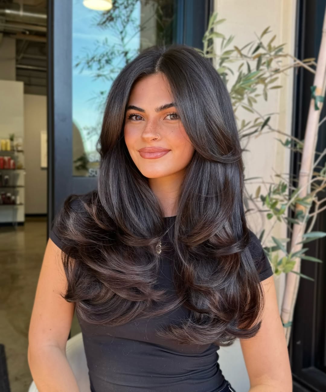 Glamorous Espresso Layers With Voluminous Blowout Finish