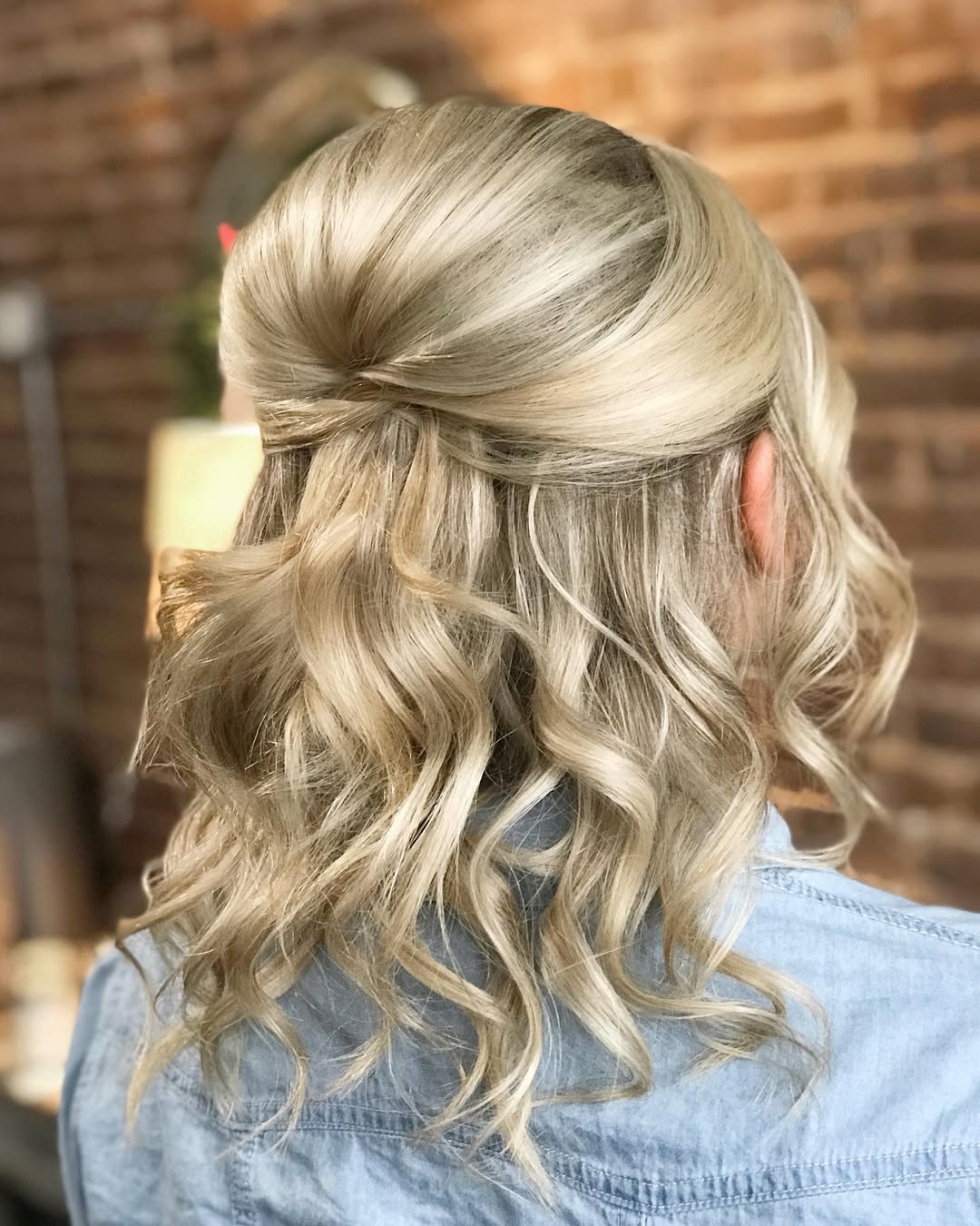 Glamorous Half-Up Waves Blonde Shoulder-Length Hair