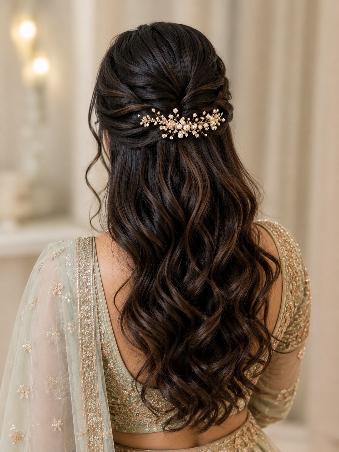 Glamorous Twisted Half-Up With Jeweled Barrette