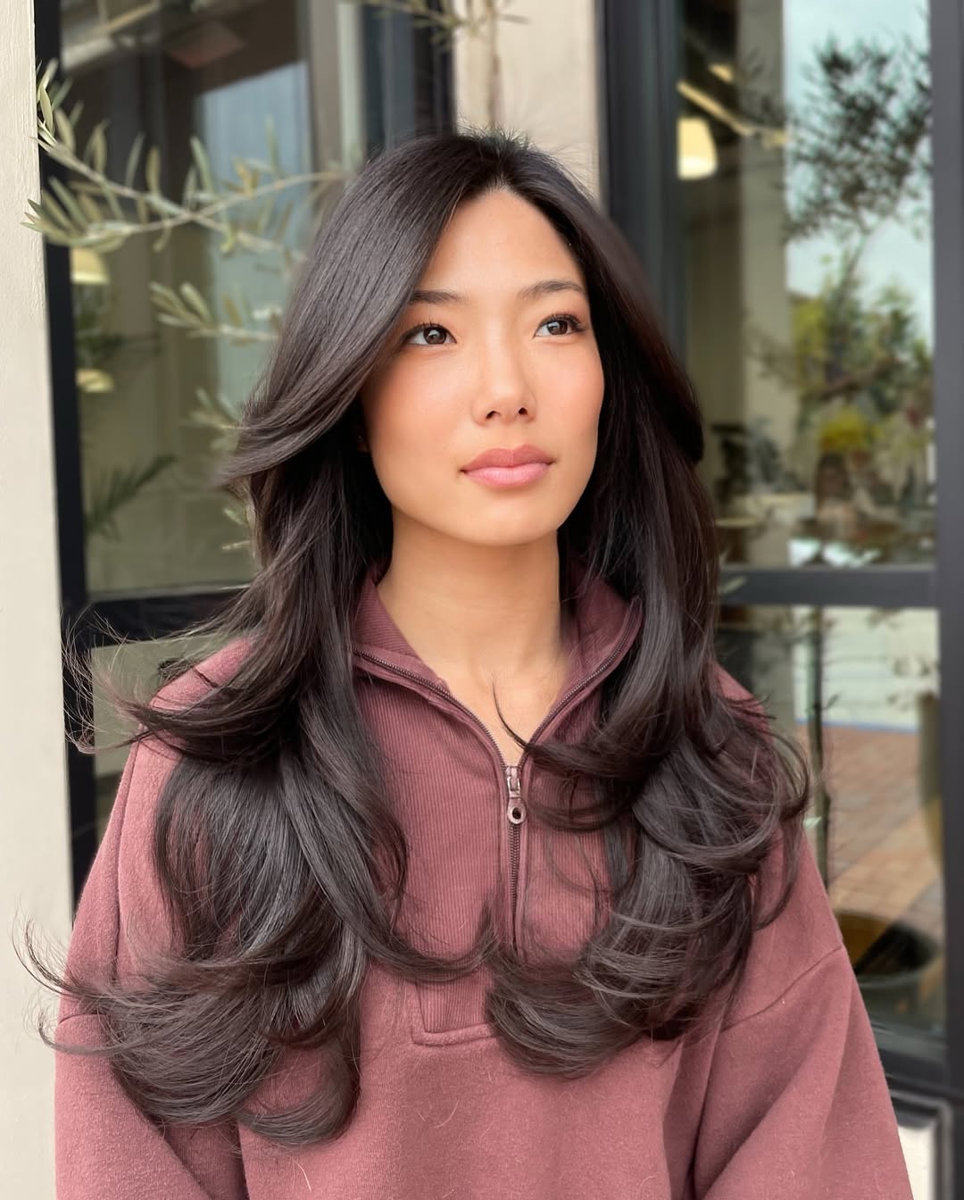 Glamorous Wavy Layers On Dark Brunette Hair
