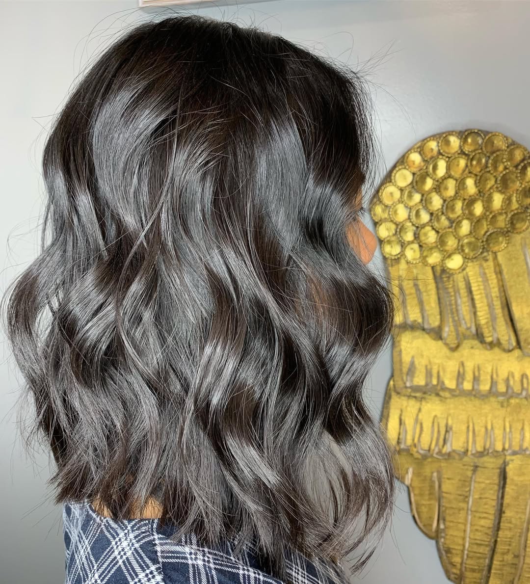 Glossy Espresso Wavy Lob Haircut