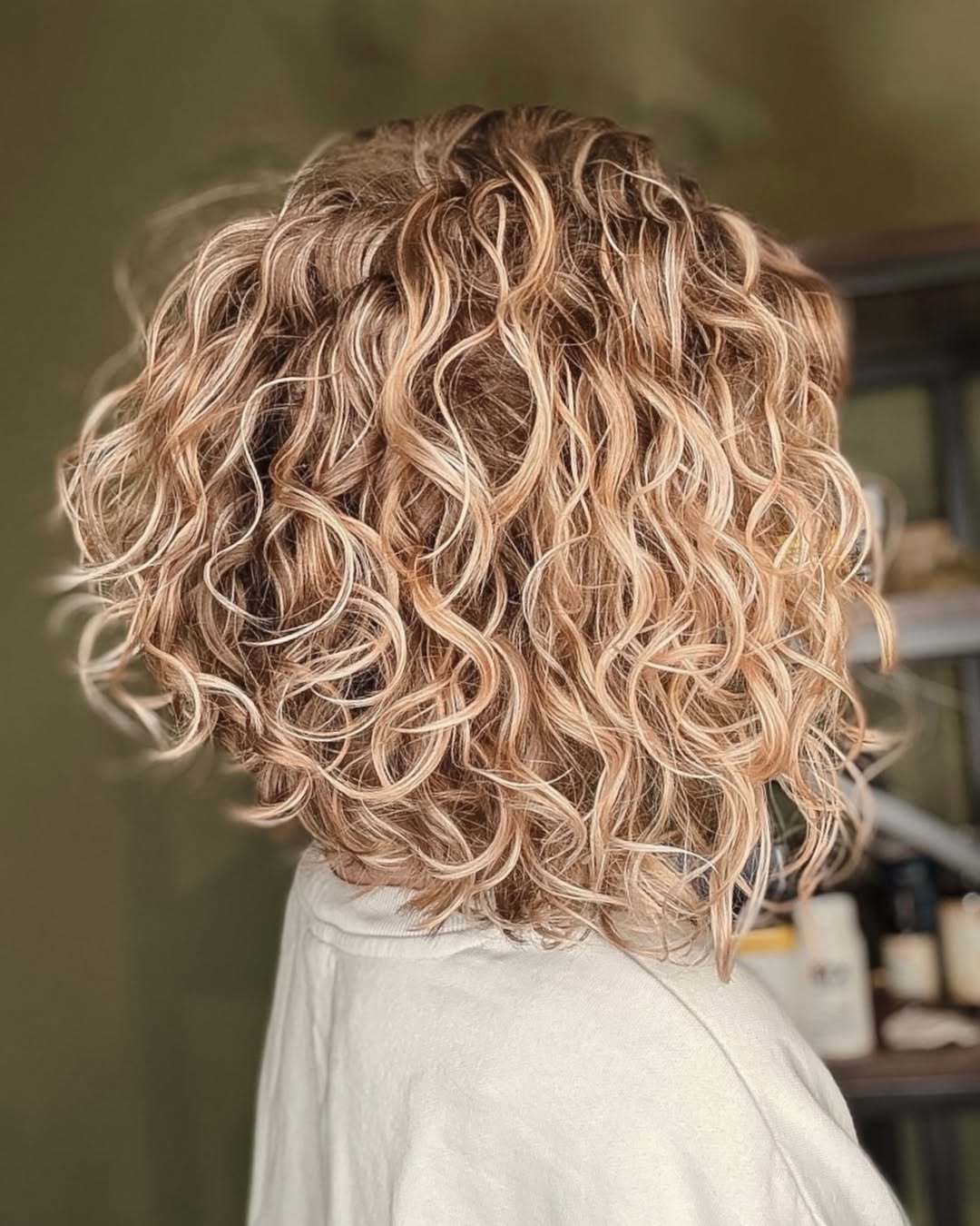 Golden Blonde Layered Lob For Curly Hair