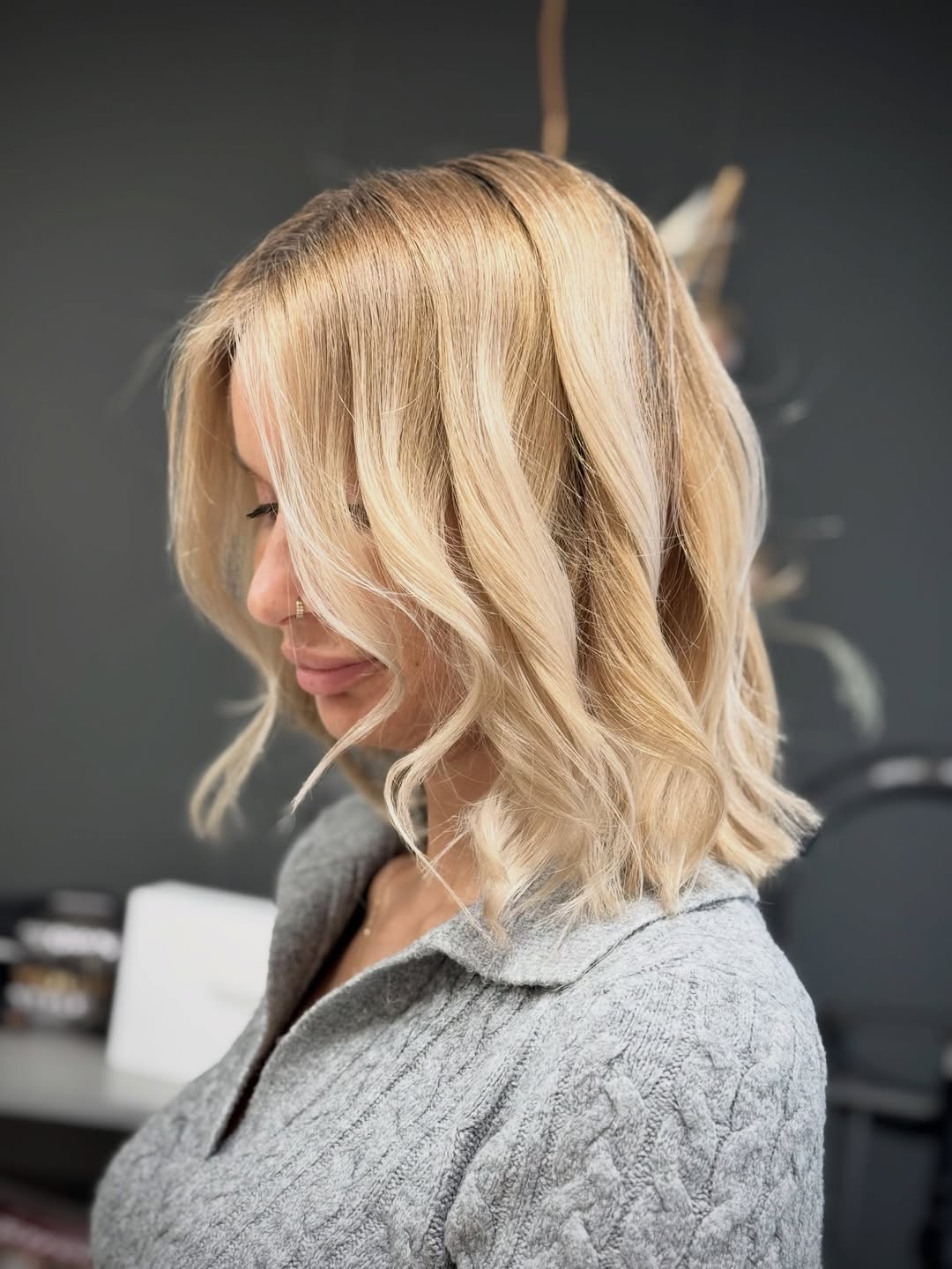 Golden Blonde Wavy Lob With Face Framing