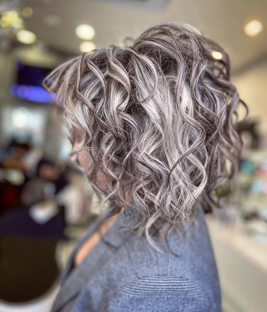 Gorgeous Gray Curly Chin Length Lob