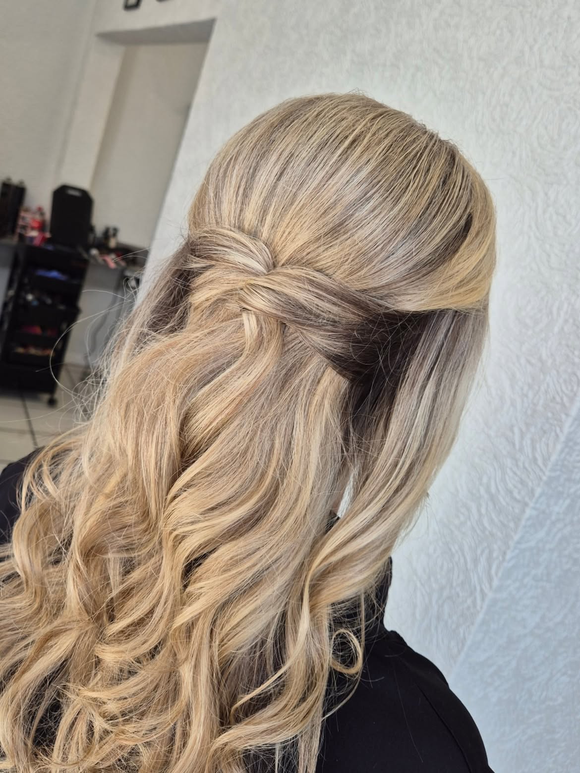 Half Crown Twisted Braid With Loose Waves