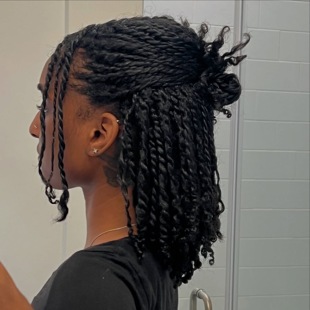 Half-Up Locs With Loose Curled Ends
