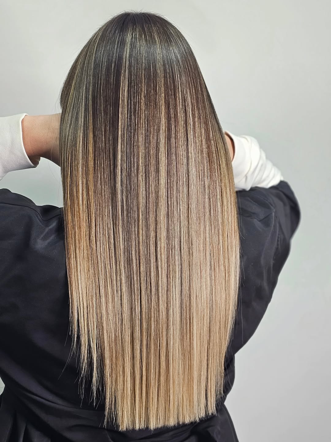 Honey Blonde Balayage With Sleek Straight Finish