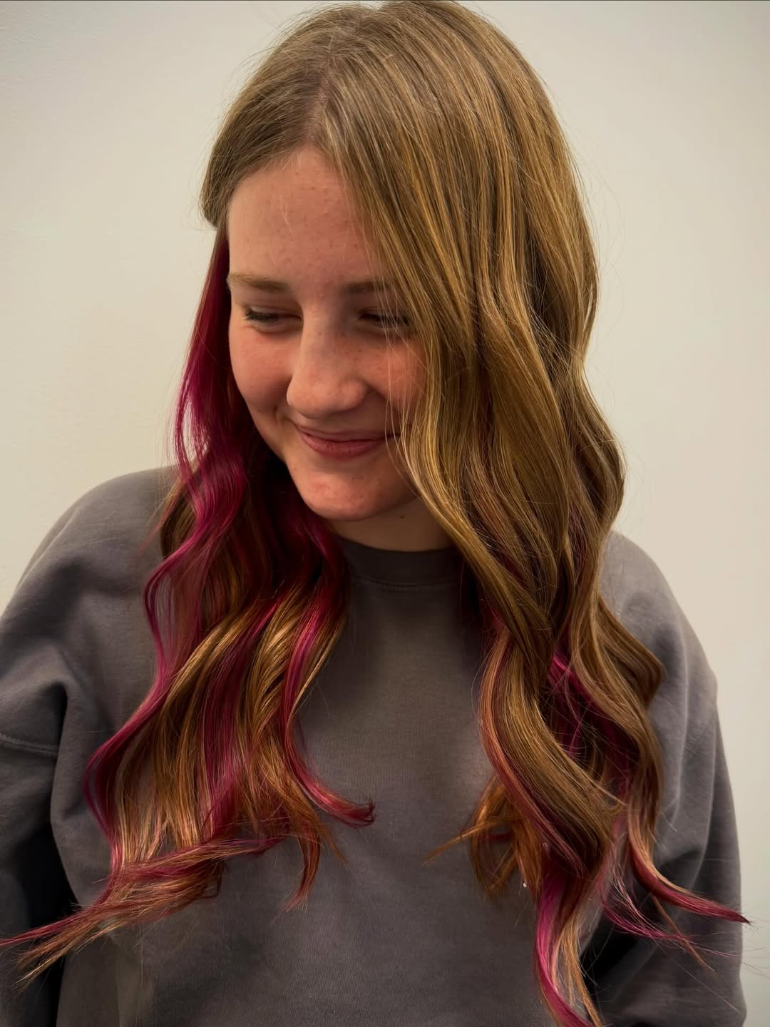 Honey Blonde With Vibrant Peekaboo Pink Underlayer
