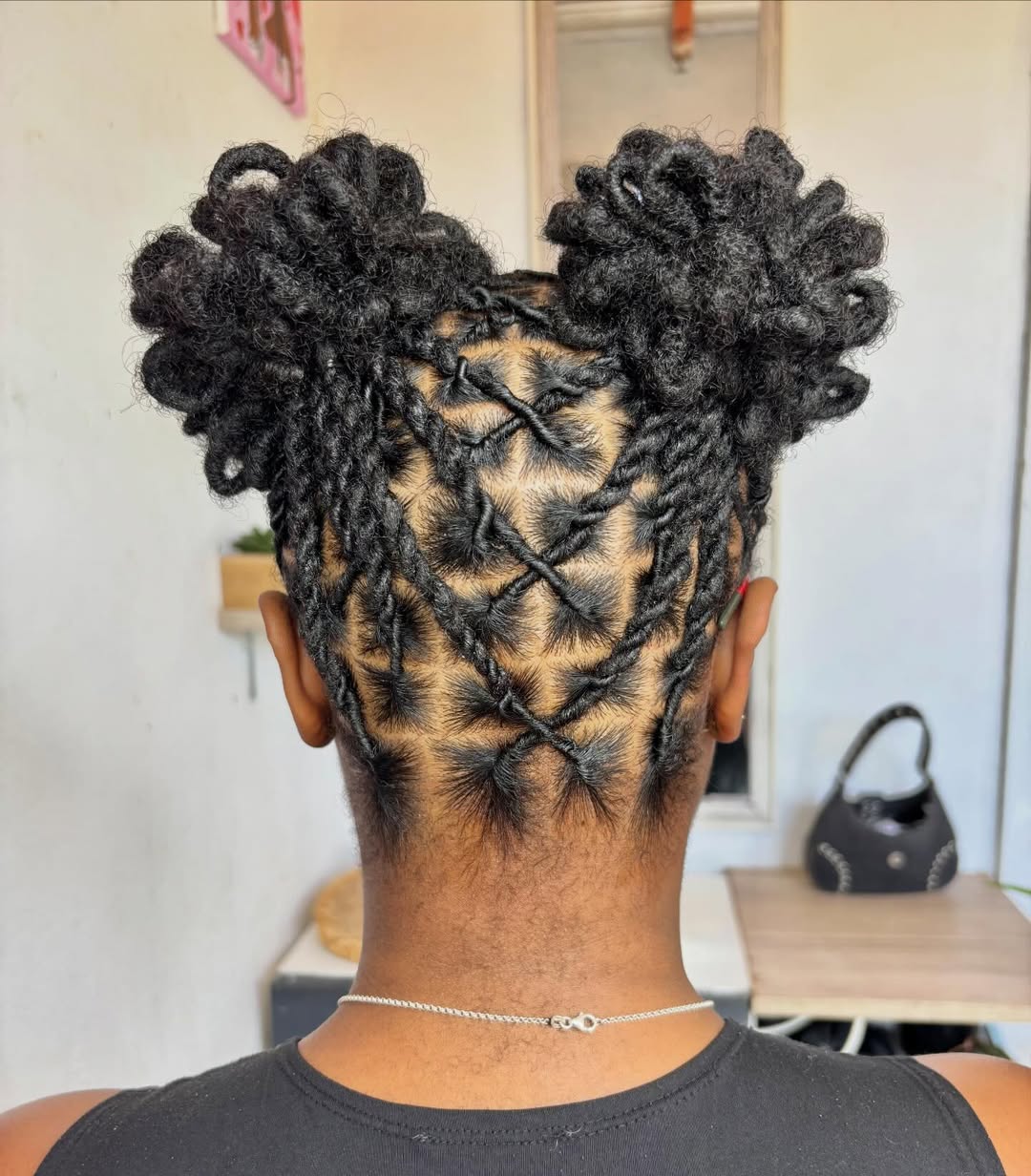 Interlocking Loc Updo With Double Buns