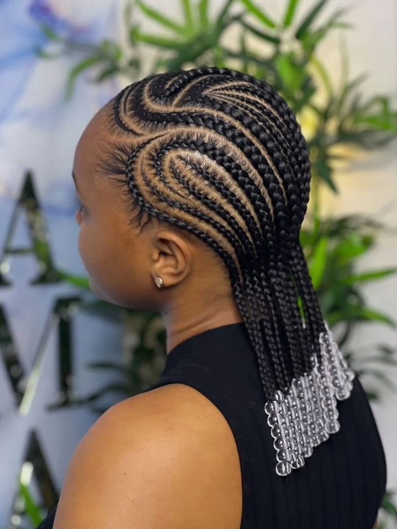 Intricate Cornrow Braids With Clear Beaded Ends
