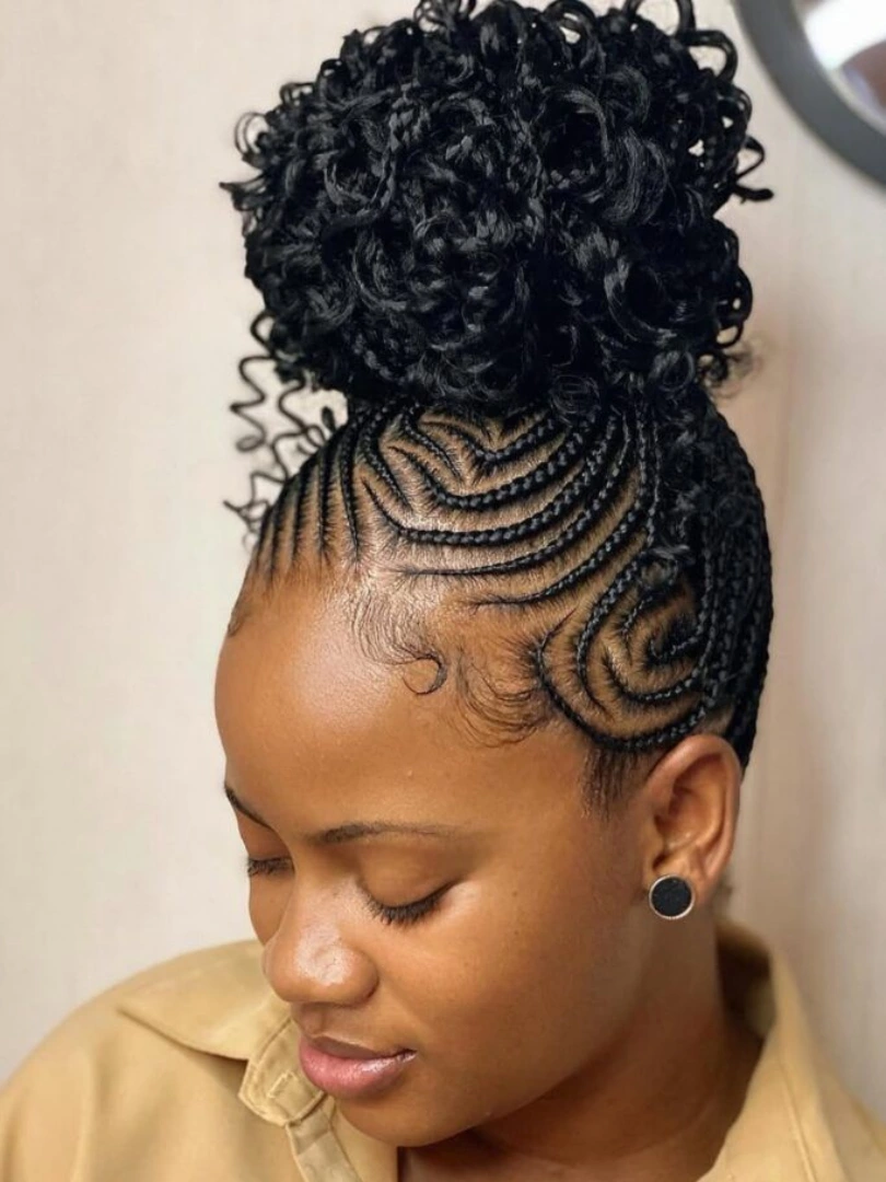 Intricate Cornrows With Curly Updo Braided Hairstyle