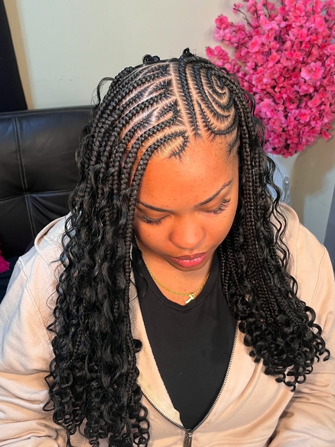 Intricate Cornrows With Long Curly Box Braids