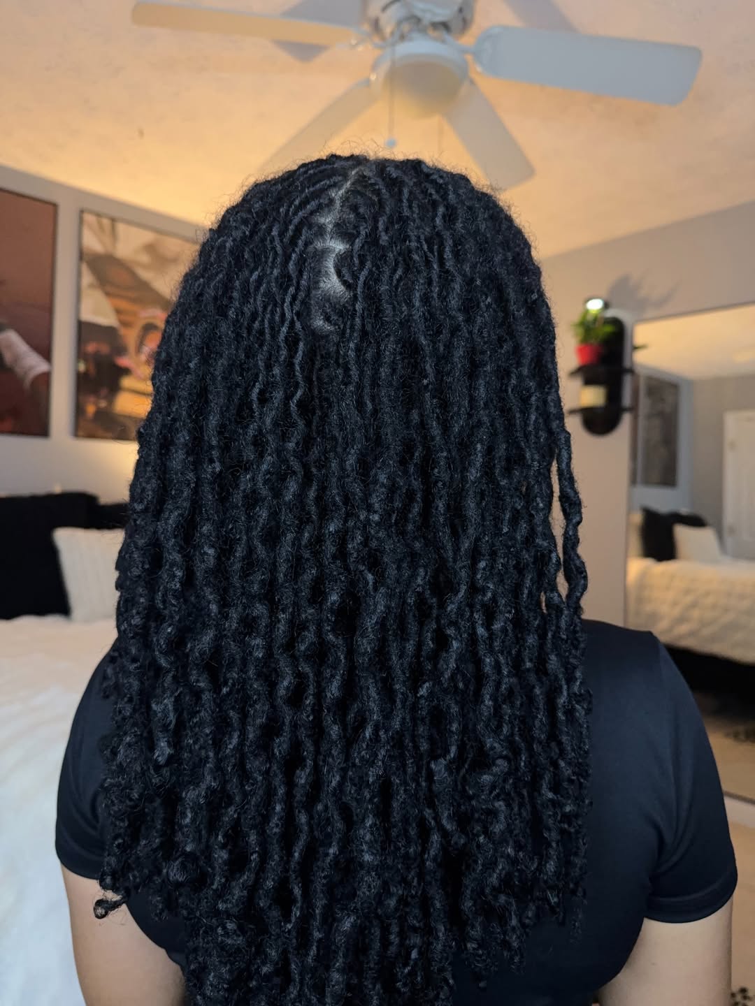 Jet Black Freeform Locs Mid-Back Length