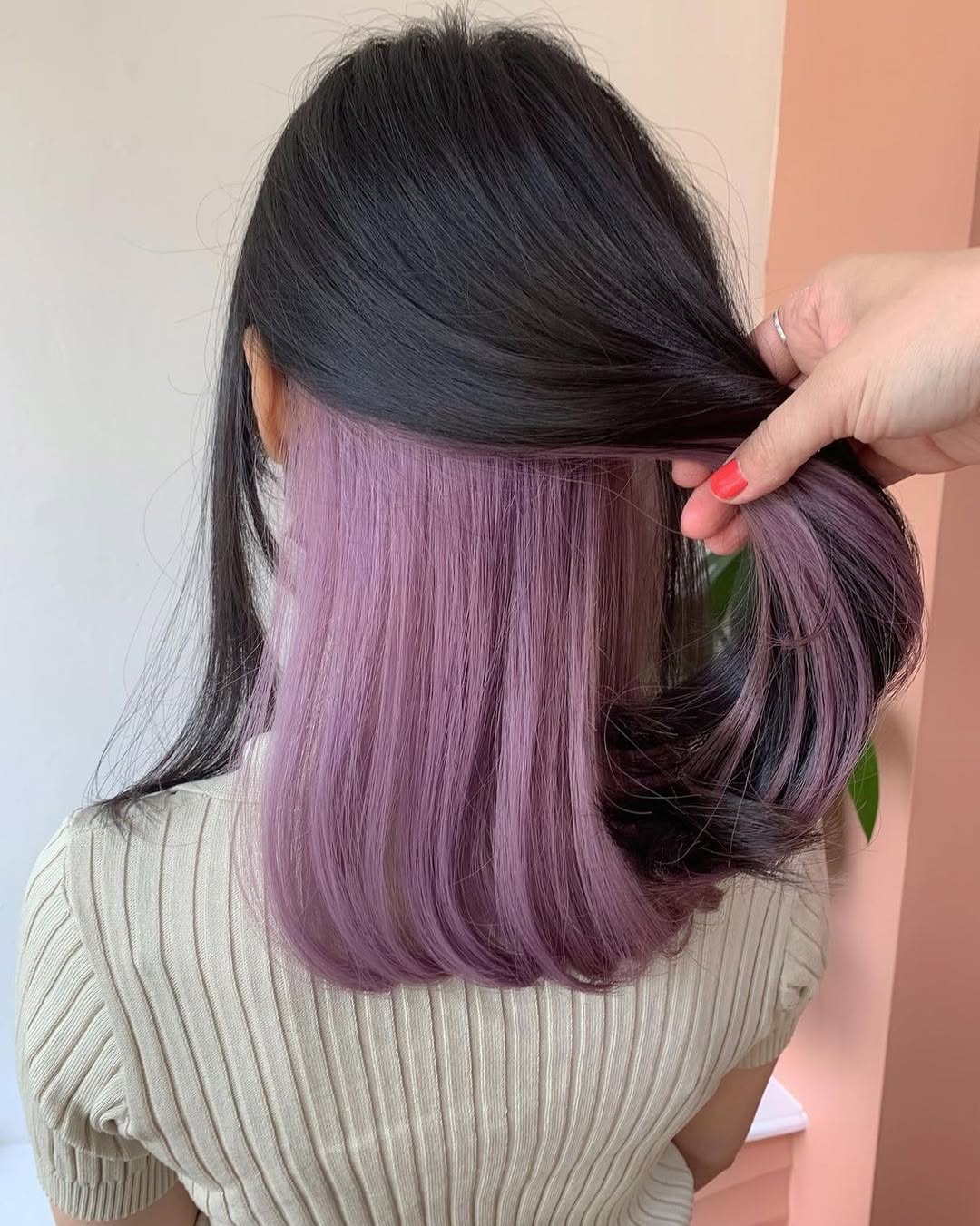 Lavender Peekaboo Color On Sleek Black Hair