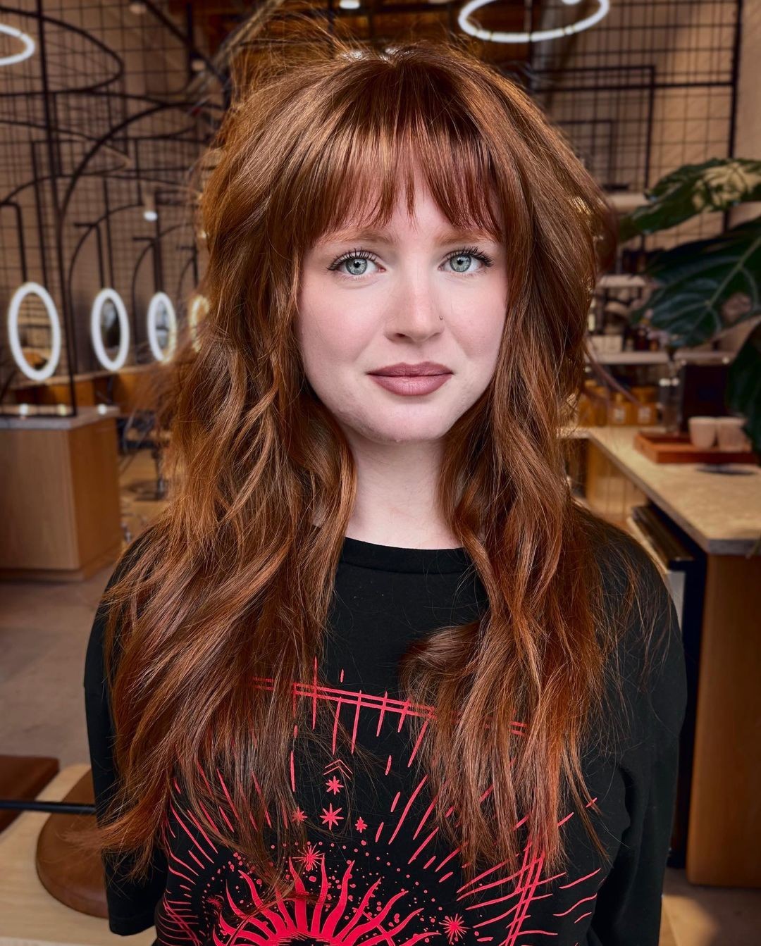 Modern Copper Long Shag With Wispy Bangs