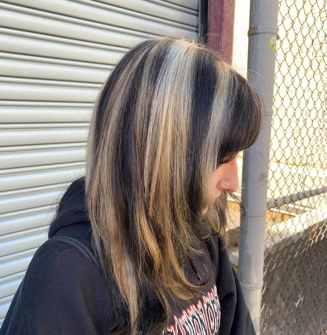 Multi-Tonal Skunk Stripe Medium Length Hair