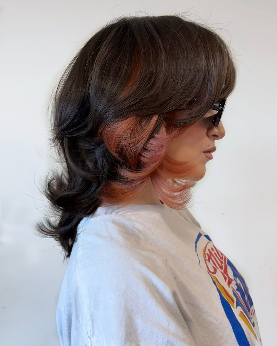 Pink Peekaboo Bangs With Chocolate Brown Shag