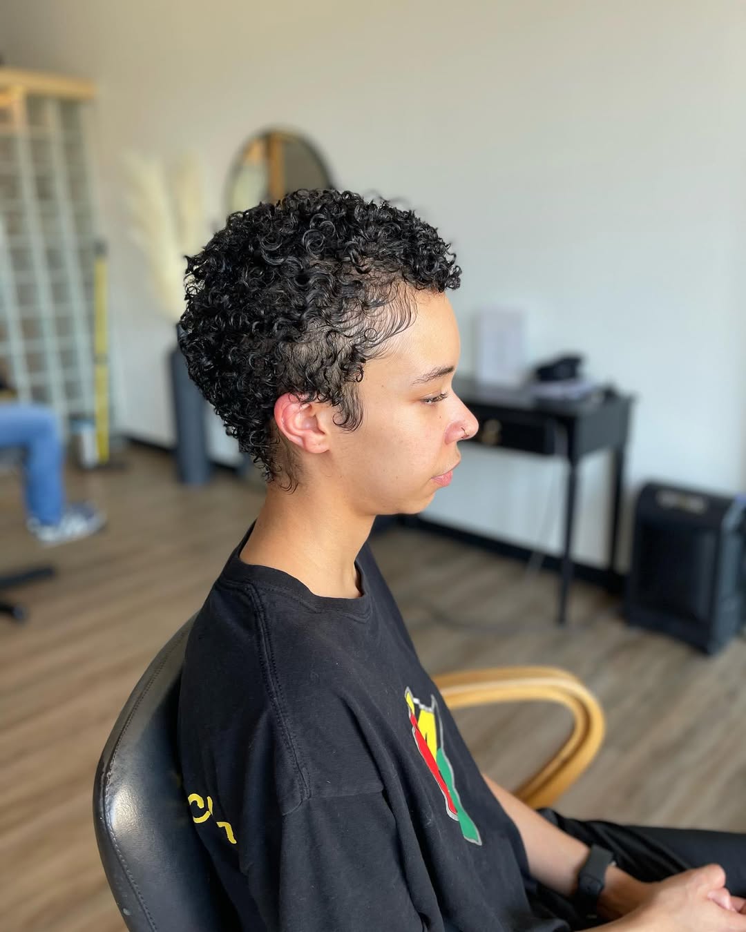 Pixie Cut With Defined Curls And Baby Hairs