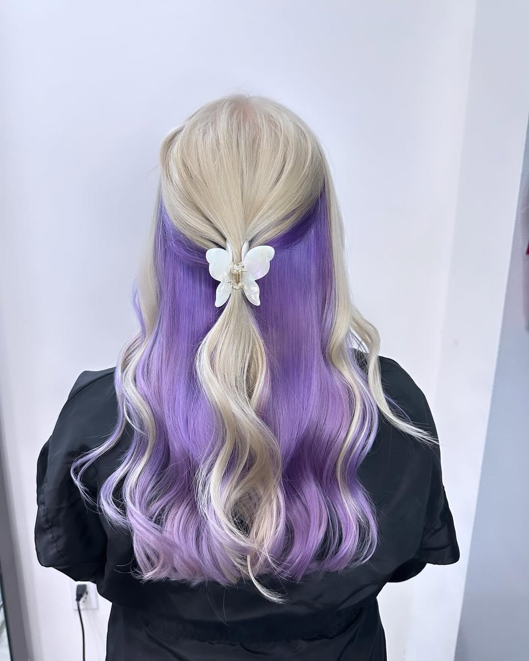 Platinum Blonde With Vibrant Lilac Peekaboo Waves