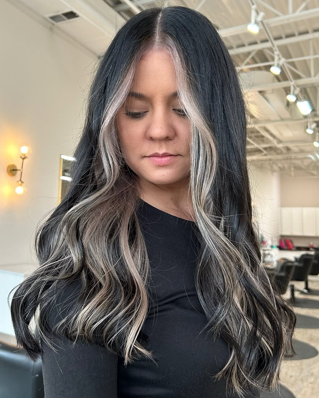 Platinum Peekaboo Face Frame on Black Hair