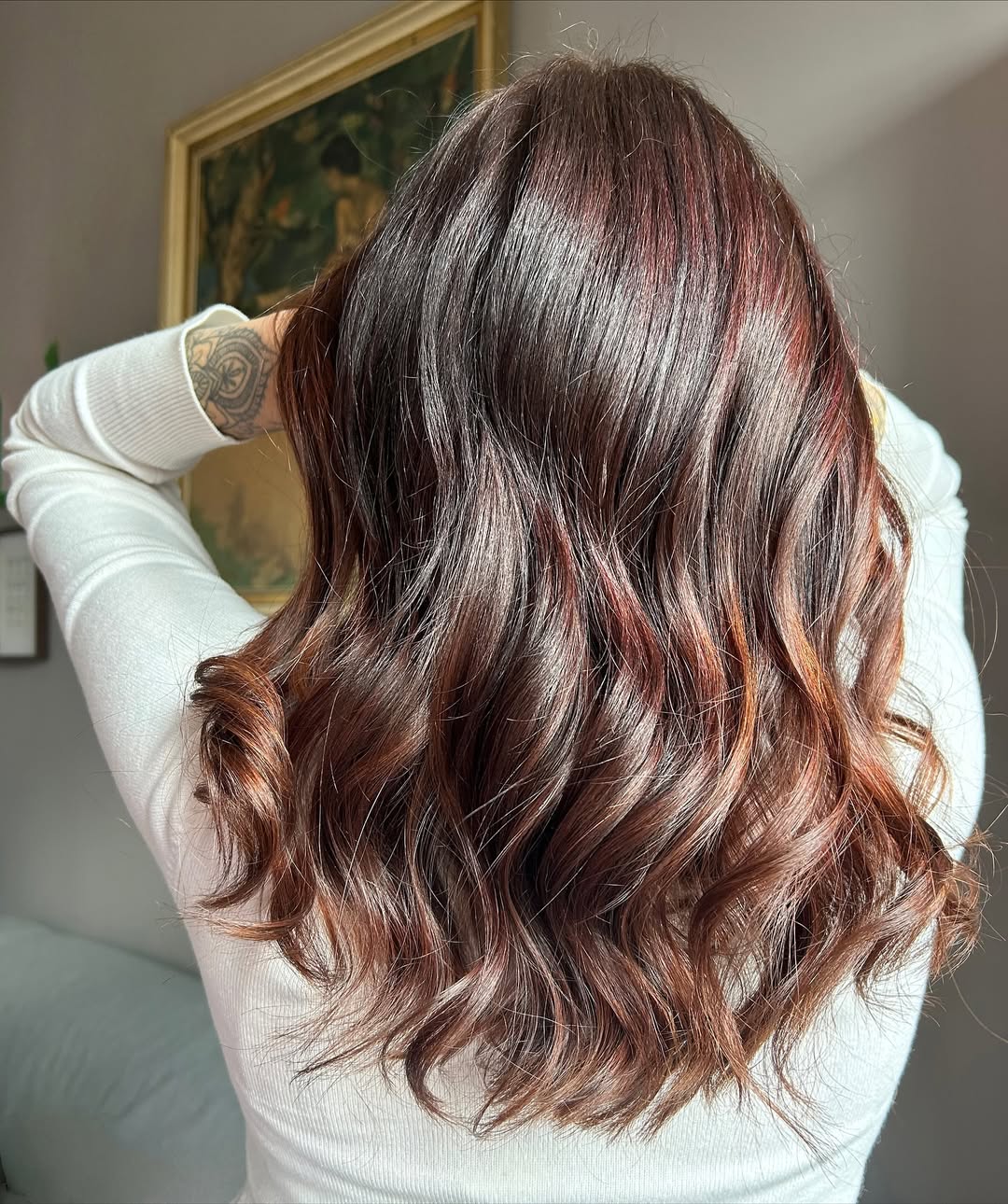 Rich Auburn Balayage With Loose Curls