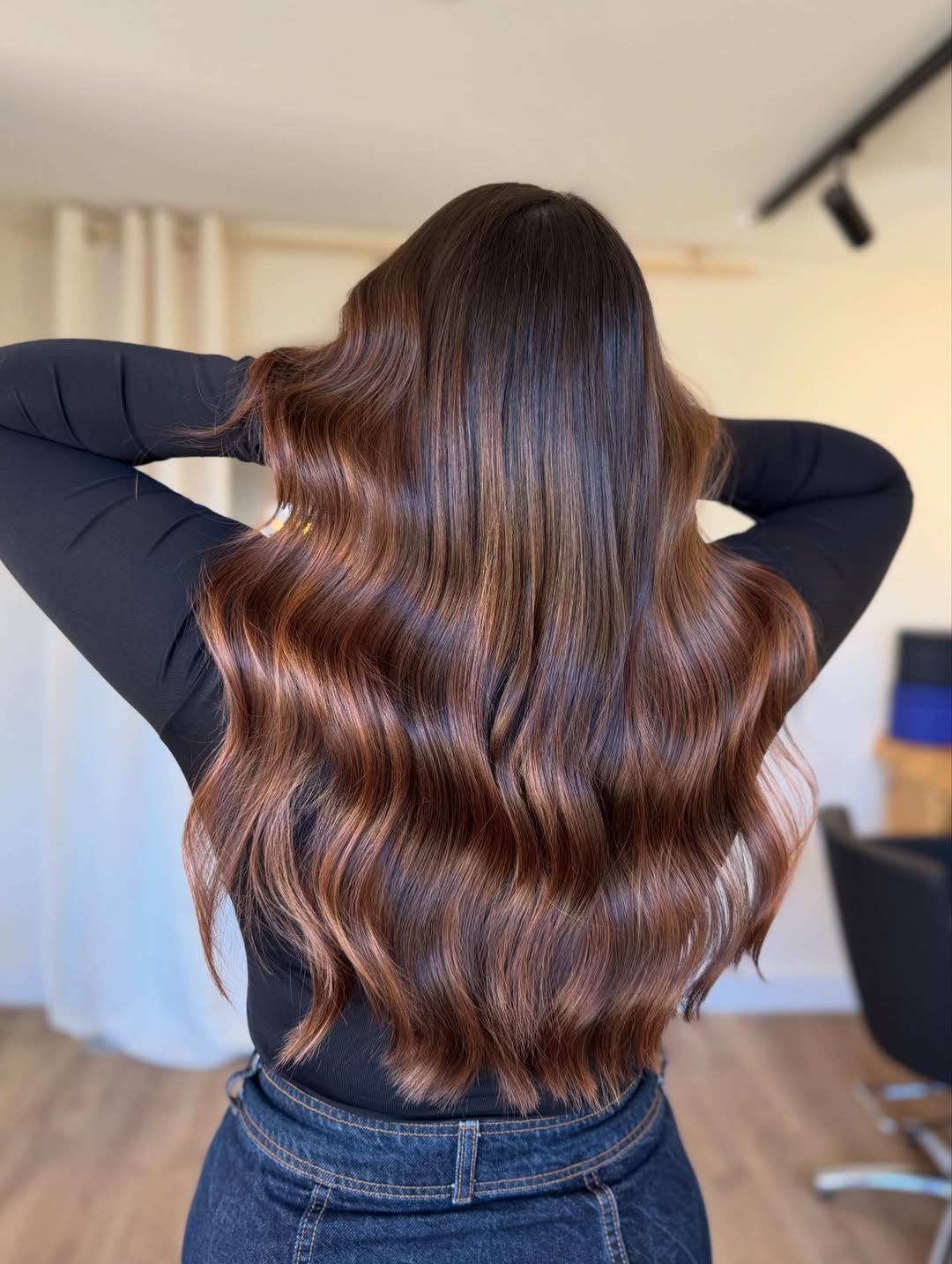 Rich Auburn Balayage With Loose Waves