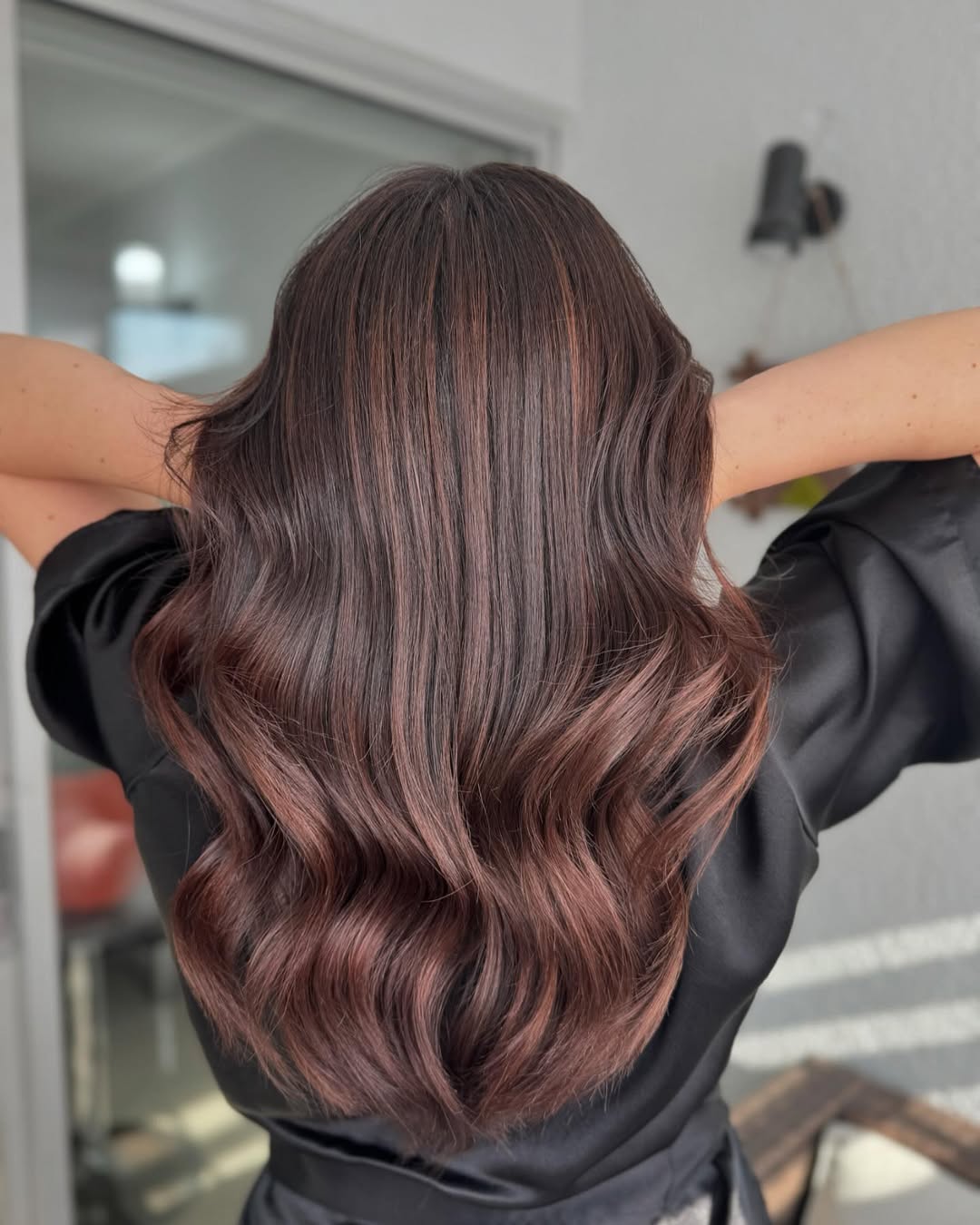 Rich Auburn Balayage With Soft Waves