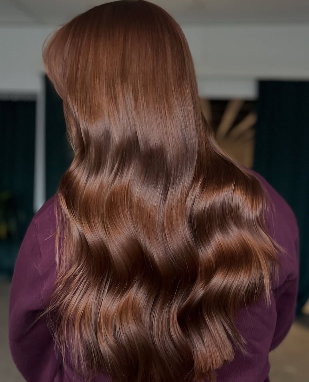 Rich Auburn Waves On Long Layered Hair