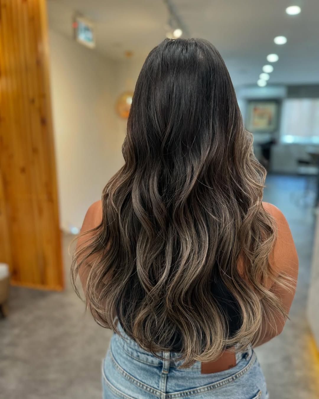 Rich Brunette With Ashy Blonde Balayage Waves