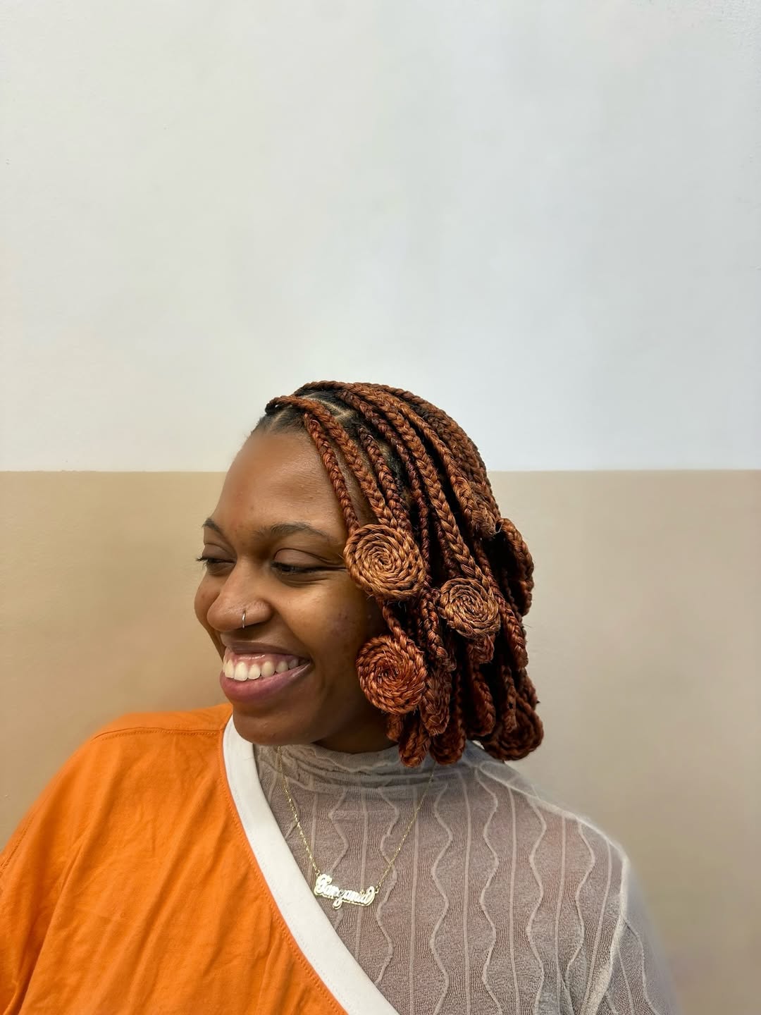 Rich Copper Box Braids With Fun Swirl Details